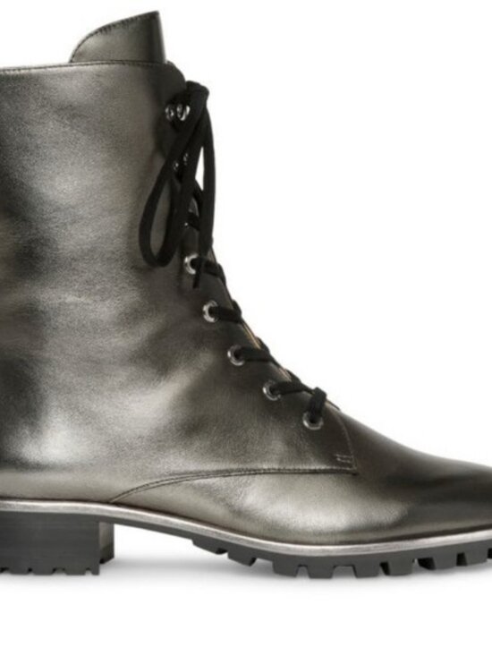 $750 Stuart Weitzman Laine Pearl Leather Combat Boot BLACK  STUART WEITZMANLaine Metallic Leather Boots
